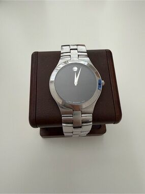 Movado Museum Black Dial Stainless Steel Watch with Sapphire Crystal